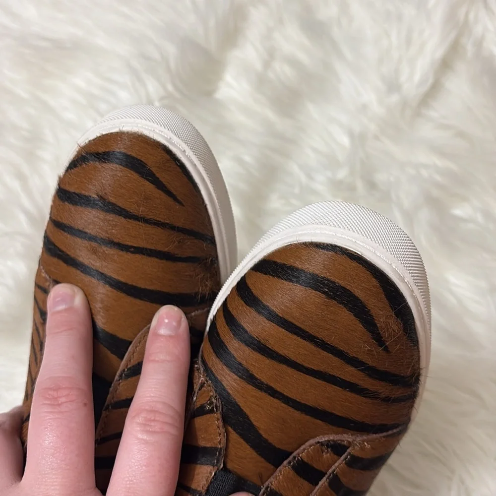 Linea Paolo Real Fur Printed Calf Hair Zebra Print Felicia Wedge Sneaker Booties